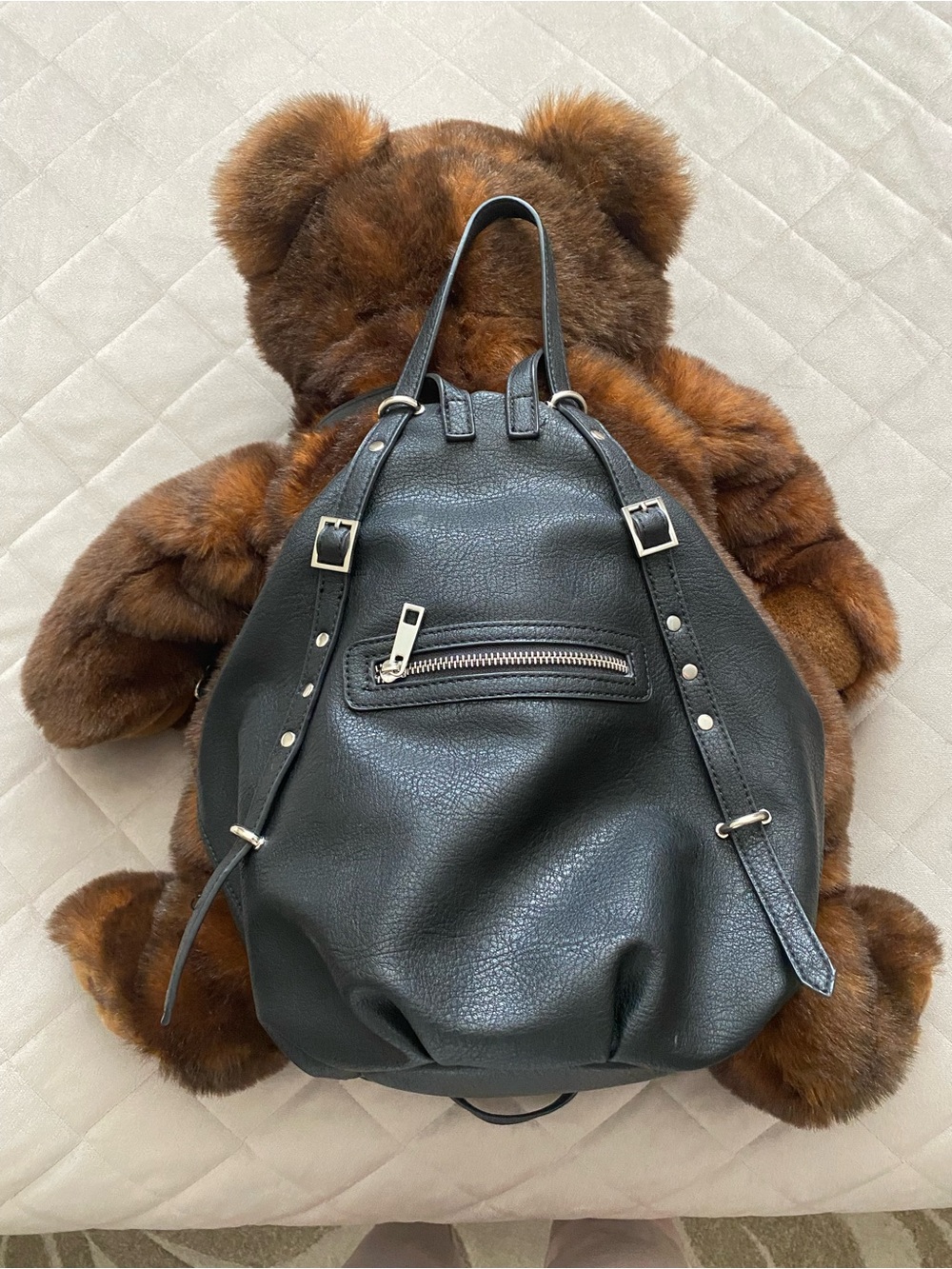 Classic Black Leather Backpack Tote for Women